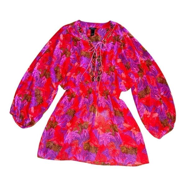 Moda International Womens Floral Animal Print Cover Up Dress Size Medium - Picture 1 of 9